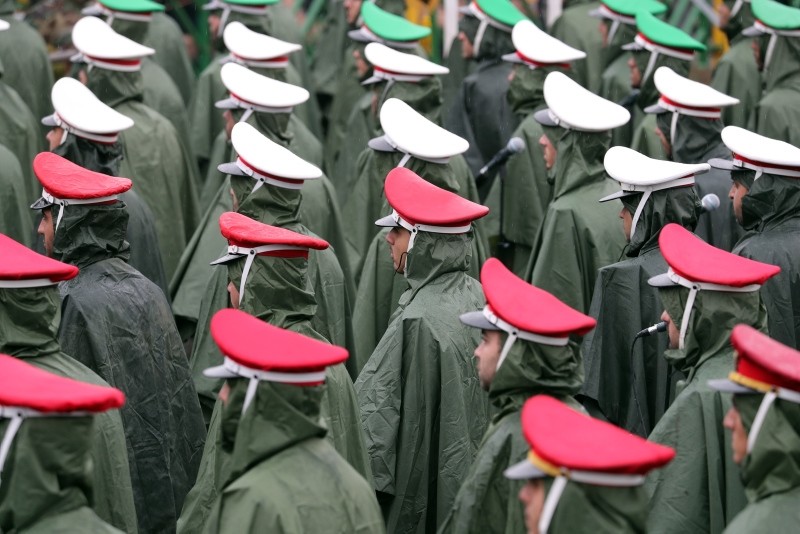 Iranian soldiers take part take part in the ceremony marking the 40th anniversary of the 1979 Islamic Revolution, at the Azadi (Freedom) Square in Tehran, Iran, Feb. 11, 2019. (EPA Photo)
