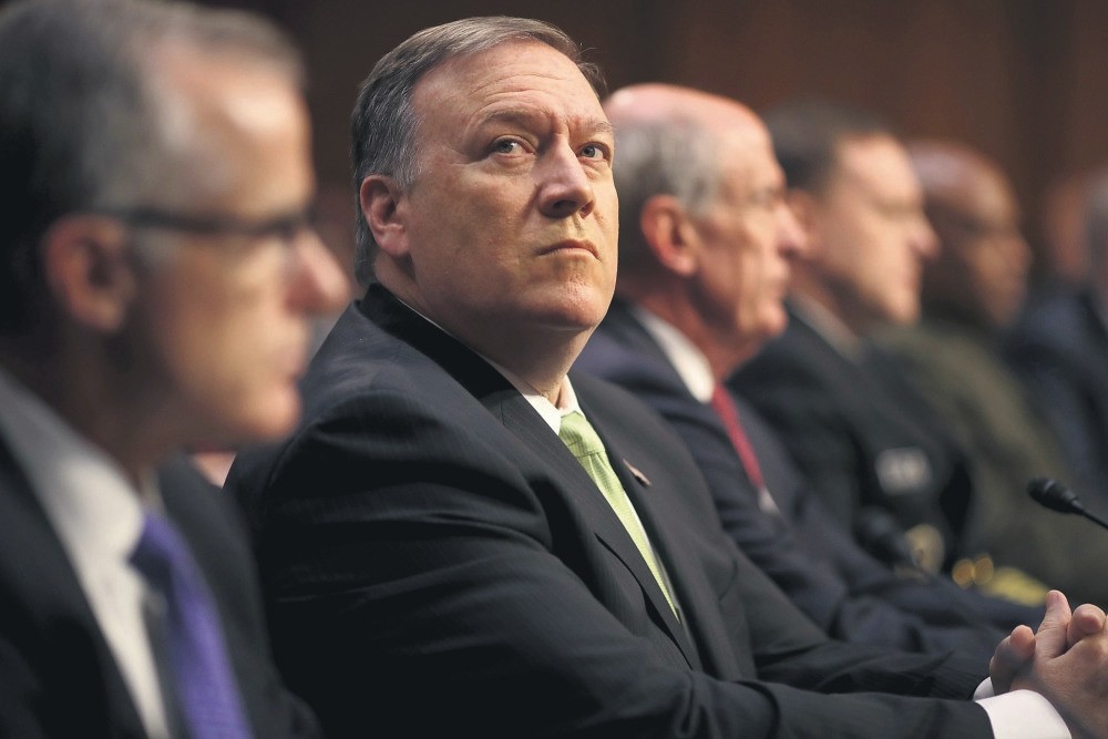 Mike Pompeo, who has been recently declared to be the new U.S. Secretary of State, is seen during the senate intelligence committee as he was the head of CIA, Capitol Hall, Washington, May 11. 