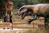People visit the Dino Park, an outdoor museum with more than 120 models of dinosaurs, in Lourinha.
