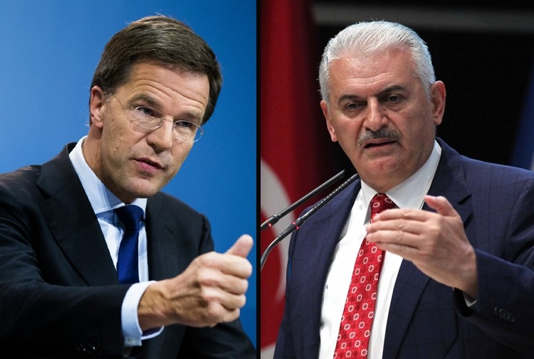 Dutch PM Rutte (L) and Turkish PM Yu0131ldu0131ru0131m