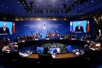 President Recep Tayyip Erdou011fan, center, speaking during the Black Sea Economic Cooperation (BSEC) Summit in Istanbul, May 22. 