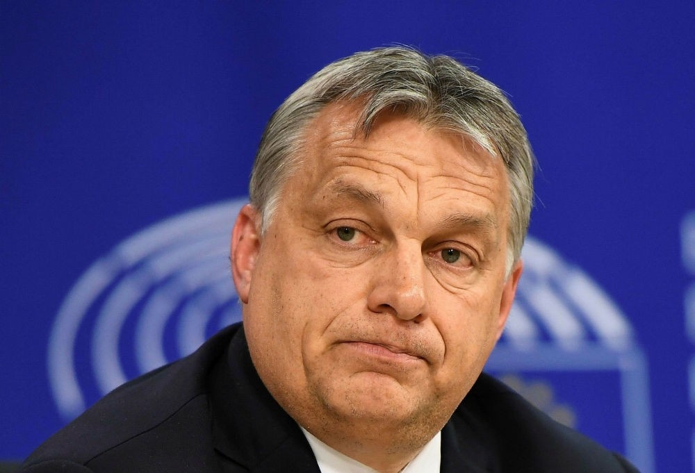 Hungary's Prime Minister Viktor Orban addresses a press conference in Brussels on April 26.