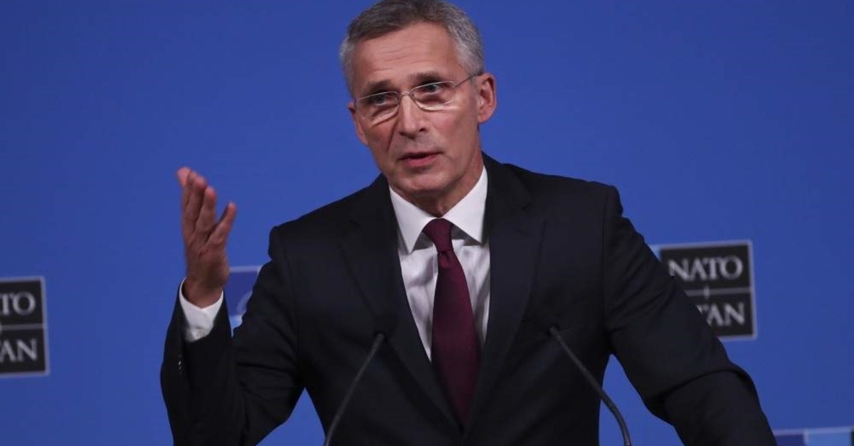 NATO Secretary General Jens Stoltenberg talks to journalists during a news conference during a NATO Foreign Ministers meeting at the NATO headquarters in Brussels, Nov. 20, 2019. (AP Photo)