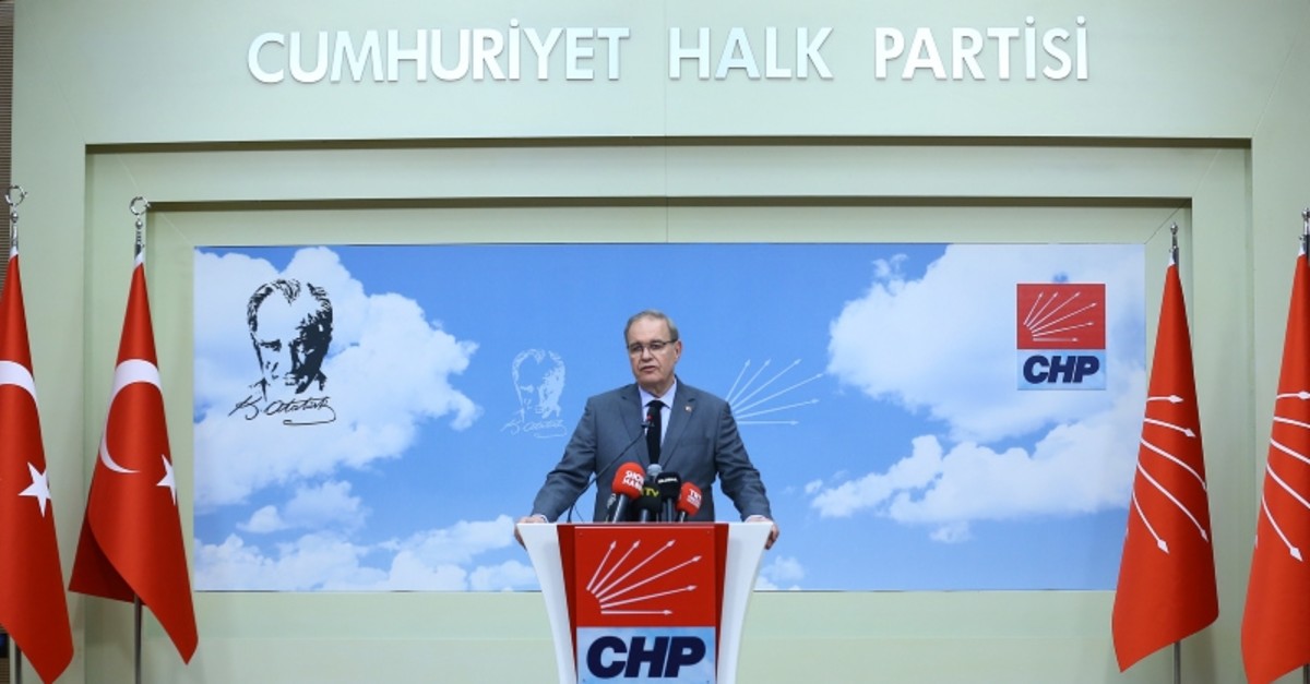CHP spokesman Faik u00d6ztrak giving a press conference in the party's Ankara headquarters (AA Photo)