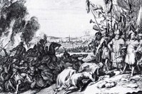 A drawing of Merzifonlu Kara Mustafa Pasha leading the Ottoman army.