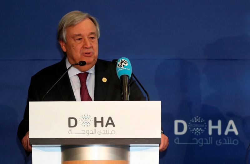 United Nations' Secretary General Antonio Guterres delivers a speech during the Doha Forum in the Qatari capital on December 16, 2018. (AFP Photo)