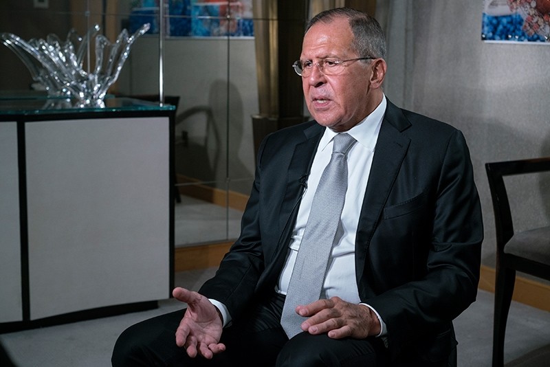 Russian Foreign Minister Sergey Lavrov answers questions during an interview in New York, Monday, Sept. 19, 2017. (AP Photo)