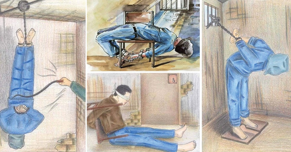 The sketches by 21-year-old Marwan Nabil, who was kept in prison for 12 months and then had to flee to Turkey, depict the inhumane treatment and torture of prisoners in Egyptian jails.
