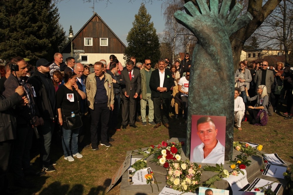 Burak Bektau015f is a victim of an unsolved murder. He was commemorated in a park at the junction of Rudower and Mu00f6wenweg Streets in the Neuku00f6lln district, Berlin, April 08.