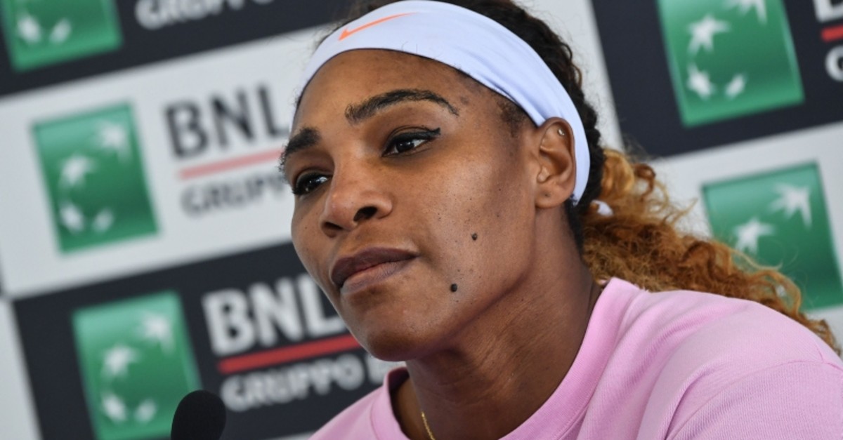 Serena Williams of the US looks on during a press conference, after winning her WTA Masters tournament tennis match against Sweden's Rebecca Peterson, at the Foro Italico in Rome, on May 13, 2019. (AFP Photo)