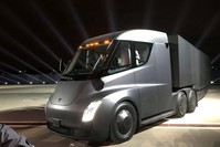 Tesla's new electric semi truck is unveiled during a presentation in Hawthorne, California.