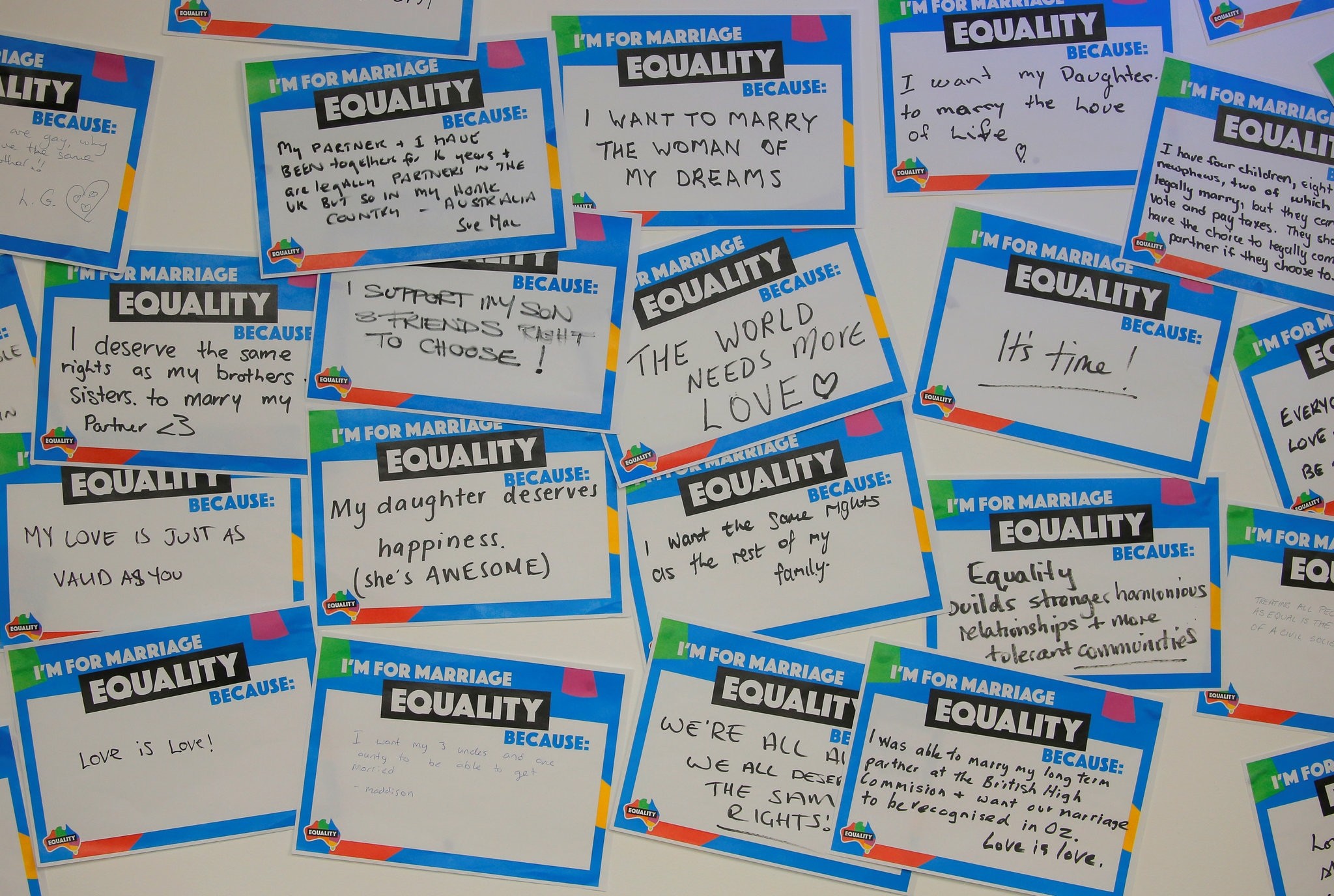 Hand-written messages expressing support for same-sex marriage in Australia line a wall at a call centre for the Yes campaign in Australia's gay marriage vote in Sydney, Australia, September 6, 2017. (Reuters Photo)