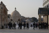 Israeli forces fire tear gas at Palestinians protesting the violence and occupation of the Israeli state on their lands, Al-Aqsa mosque compound in Jerusalem, July 27, 2017.