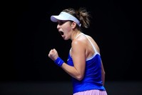 Belinda Bencic celebrates during her match against Kiki Bertens, Shenzhen, Oct. 31, 2019. (REUTERS Photo) 