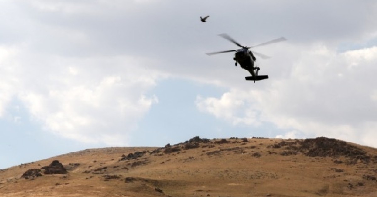 A Turkish military helicopter seen during a large-scale operation against the PKK terrorist organization in the mountainous areas of a district of southern Van province, Aug. 21, 2019.