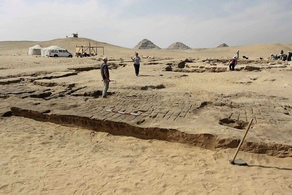 This undated photo released by the Egyptian Ministry of Antiquities shows the remains of a recently discovered temple for King Ramses II, in Abusir, southwest of Cairo. (via AP)