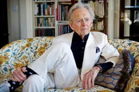 American author and journalist Tom Wolfe, Jr. appears in his living room during an interview about his latest book, ,The Kingdom of Speech,, in New York. (AP Photo)