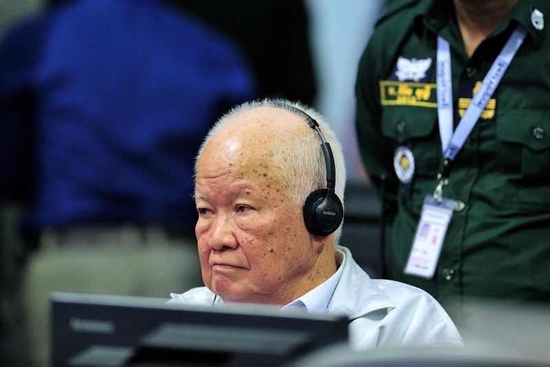 This handout photo taken and released by the Extraordinary Chambers in the Courts of Cambodia (ECCC) on November 16, 2018 shows former Khmer Rouge leader head of state Khieu Samphan sits in court at the ECCC in Phnom Penh. (AFP Photo)