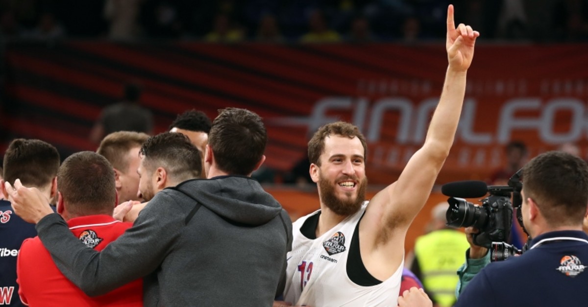 On May 19, 2019, CSKA Moscowu2019s Sergio Rodriguez celebrates his team's title victory. (Reuters Photo)