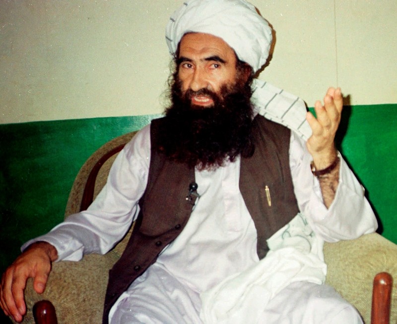 In this Aug. 22, 1998, file photo, Jalaluddin Haqqani, founder of the militant group the Haqqani network, speaks during an interview in Miram Shah, Pakistan. (AP Photo)
