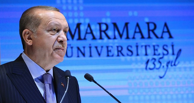 أردوغان خلال كلمته في إحياء ذكرى تأسيس جامعة مرمرة باسطنبول إخلاص