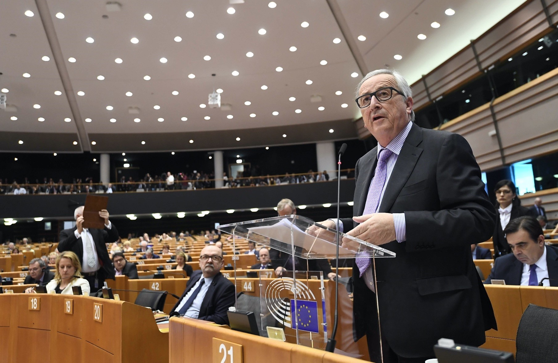 EU Commission President Juncker delivers a speech in the European Parliament, Brussels, May 2.