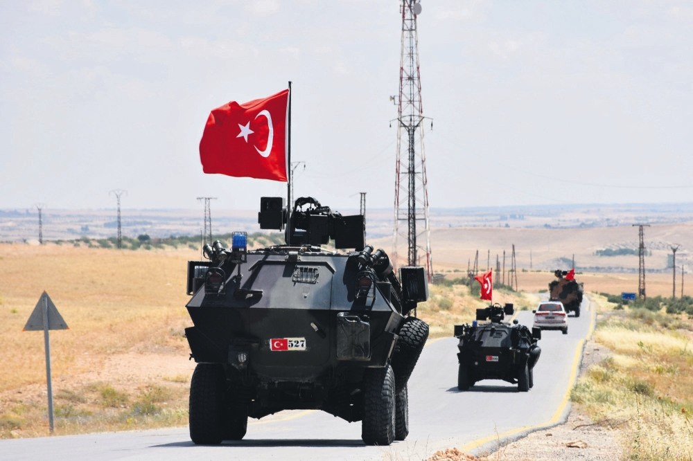 Turkish security forces near Manbij, northern Syria, during independent patrolling, as part of the agreement with the U.S., June 22.