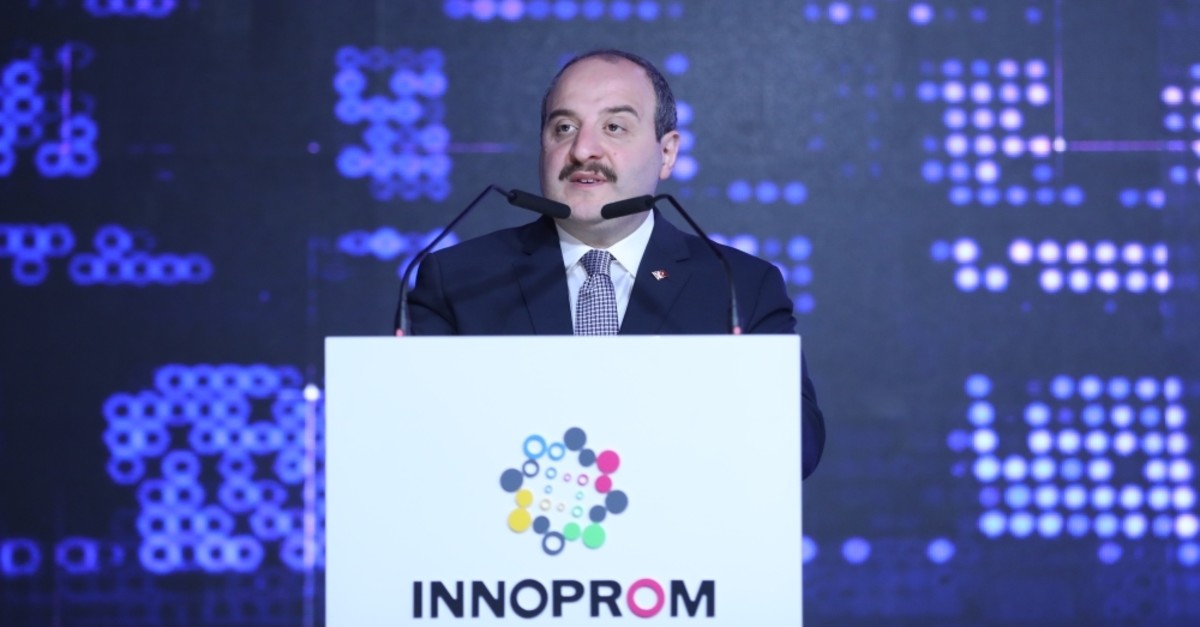 Industry and Technology Minister Mustafa Varank speaks at the Turkey-Russia Business Forum held during INNOPROM 2019, Ekaterinburg, Russia, July 8, 2019.