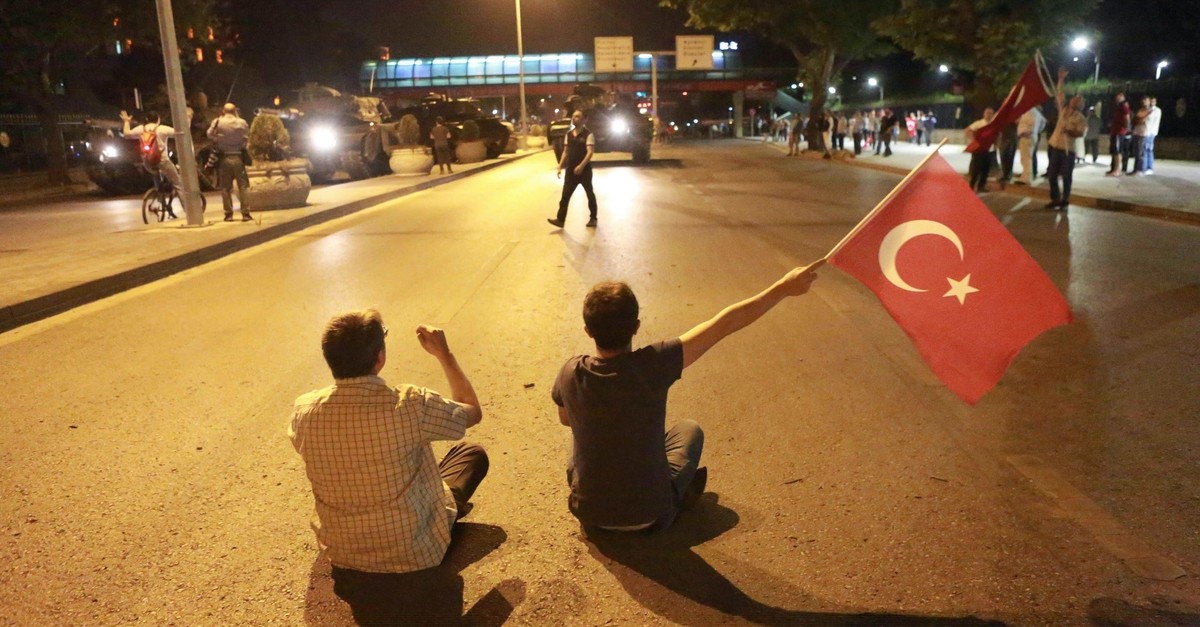 People take the streets in Ankara during a protest against the military coup on July 16, 2016.