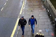 A British Metropolitan Police Service picture shows the two Russians suspected of delivering the nerve agent to Salisbury, the pair since identified as GRU agents Alexander Mishkin and Anatoly Chepiga. (AFP Photo)