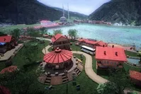 A screenshot from a 3D next generation first person shooter game developed by Turkish entrepreneurs. The game depicts picturing various places in Turkey such as northern Black Sea district Uzungu00f6l.