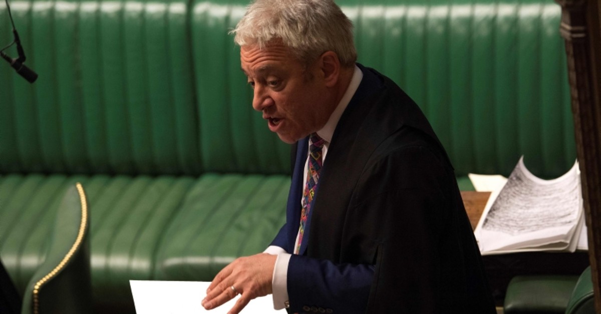 Speaker of the House of Commons John Bercow speaking during the weekly Prime Minister's Questions (PMQs) question and answer session in the House of Commons in London, March 27, 2019. (AFP Photo)