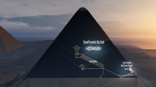 This handout 3D artistic view made by the ScanPyramids mission and released on November 2, 2017 by the Nature Publishing Group shows a hidden internal structure in Khufu’s Pyramid, the largest pyramid in Giza (AFP Photo)