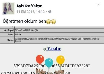 Yalçın celebrated her appointment as teacher in a Facebook post dated Oct. 11, 2016.