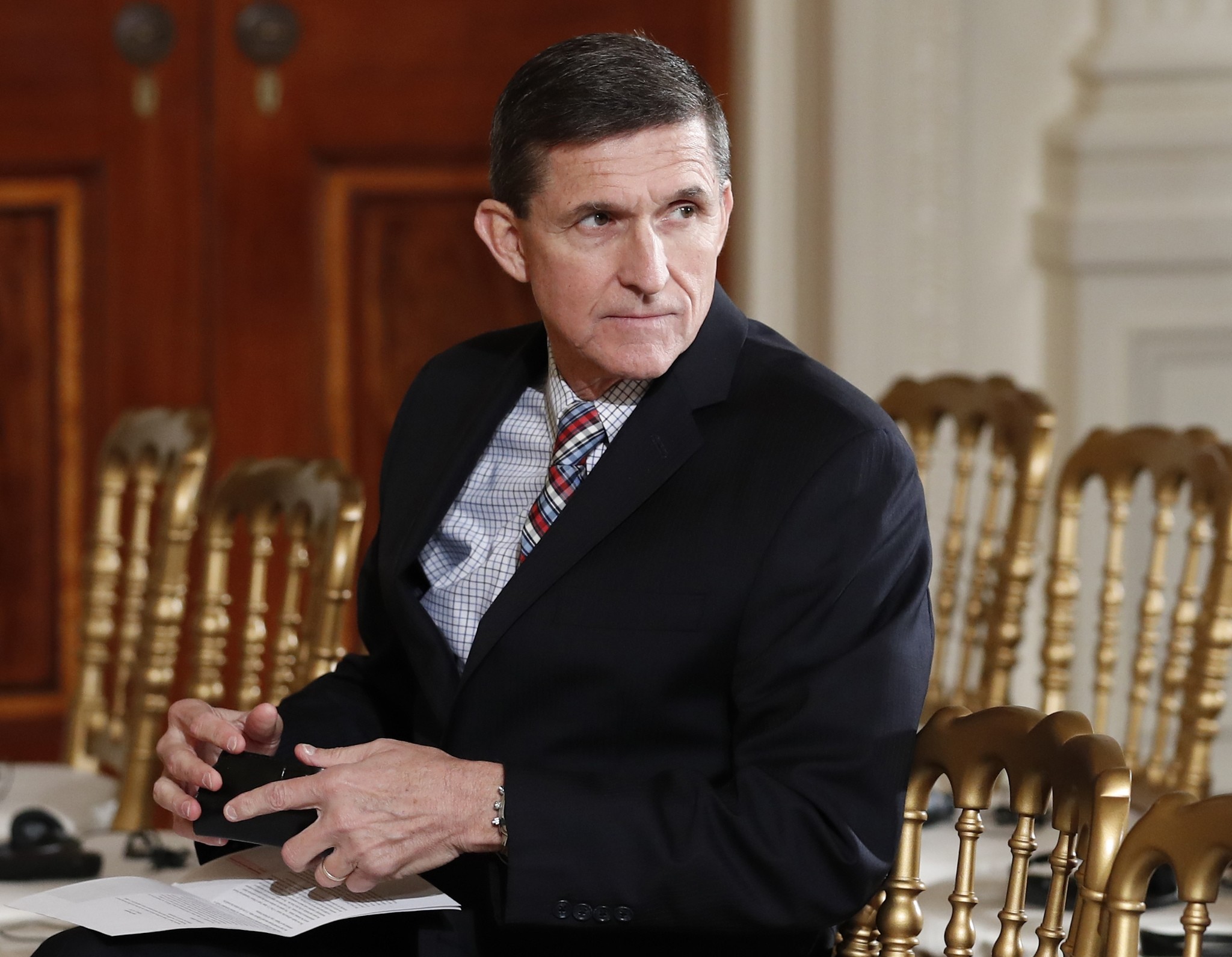 In this Feb. 10, 2017 file photo, then-National Security Adviser Michael Flynn sits in the East Room of the White House in Washington. (AP Photo)