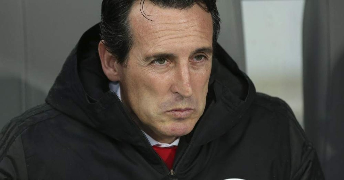 Emery watches the Europa League match against Vitoria in Guimaraes, Nov. 6, 2019. (AP Photo)