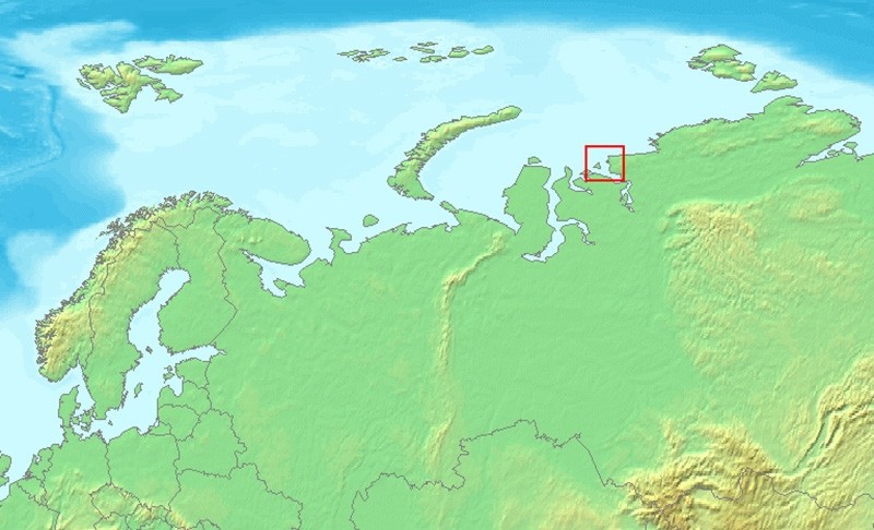 Map showing the settlement of Dikson and Dikson Island in Russia.