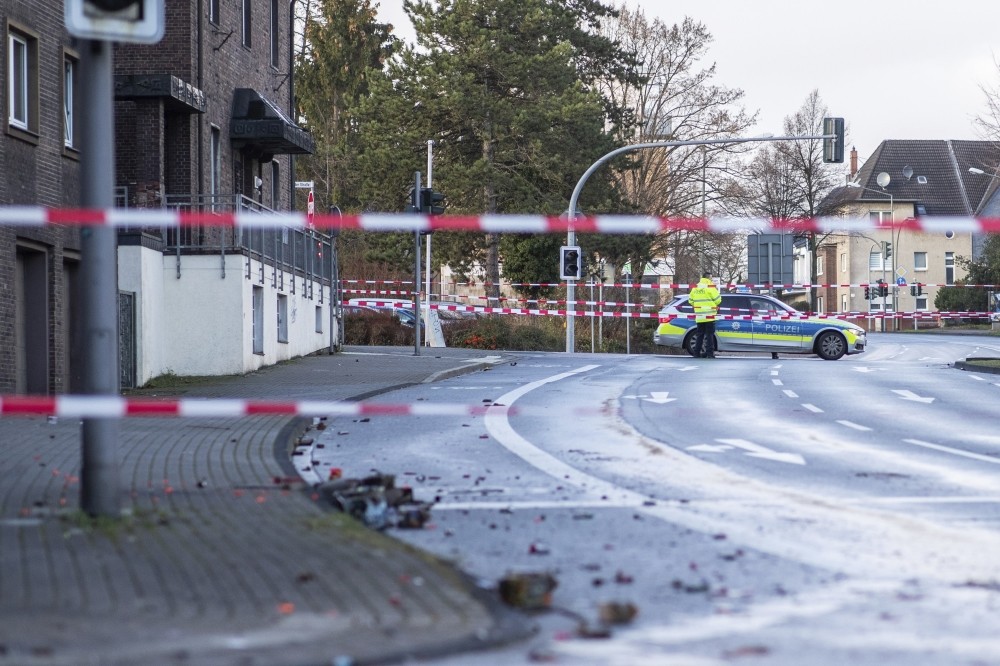 German police blocks a road after racially-motivated car attack, Bottrop, Jan. 1.