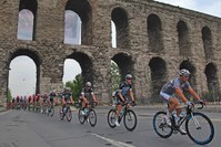 Cyclists ride through Bozdou011fan, an ancient aquaduct in Istanbul, in the 53rd edition of the event, Oct. 15, 2017.
