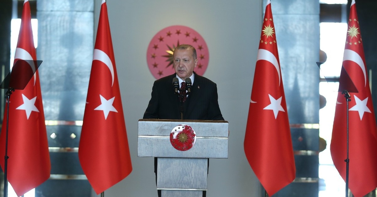 President Recep Tayyip Erdou011fan addresses ambassadors in Ankara, Aug. 6, 2019.