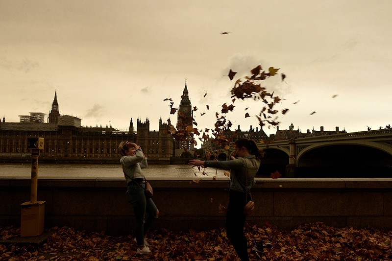 The sky over Westminster turns orange as storm Ophelia brings dust from the Sahara, filtering the light over London, Britain, October 16, 2017. 