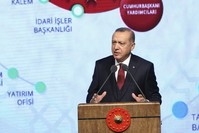 President Recep Tayyip Erdou011fan speaks at the launching ceremony of the second 1008day action plan at the Presidential Complex in Ankara yesterday.