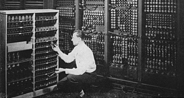 A scientist works on the Electronic Numerical Integrator and Computer (ENIAC), the first programmable, general-purpose digital computer, built during World War II by the U.S.