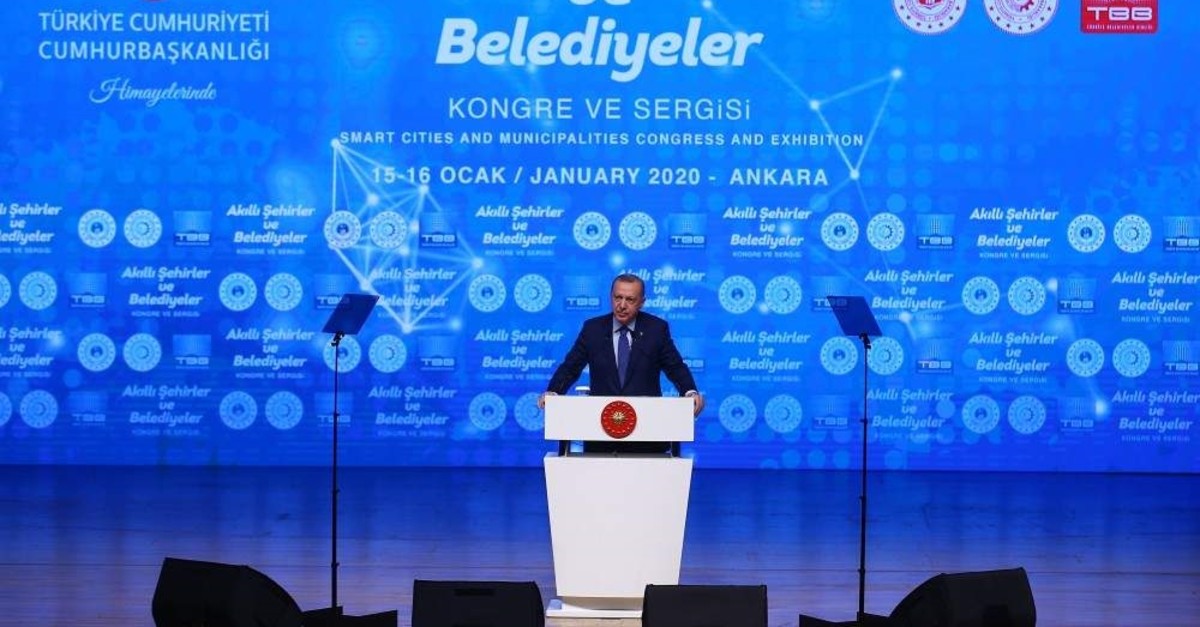 President Recep Tayyip Erdo?an speaks at the event on smart cities, Ankara, Jan. 15, 2020. (AA Photo) 