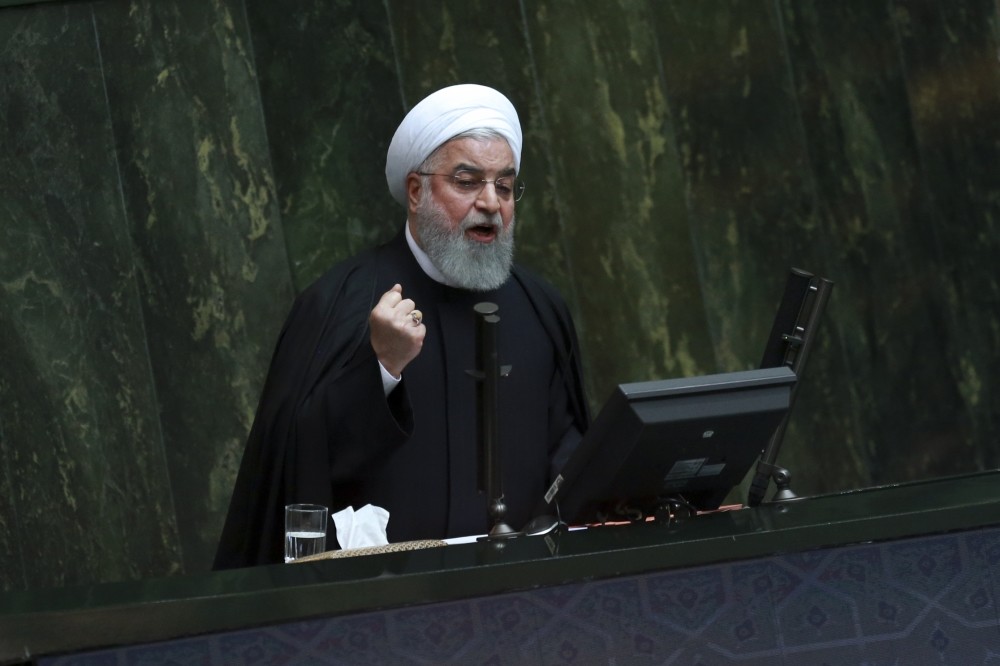 Iranian President Hassan Rouhani speaks as he submits next year's budget bill to parliament in Tehran, yesterday.