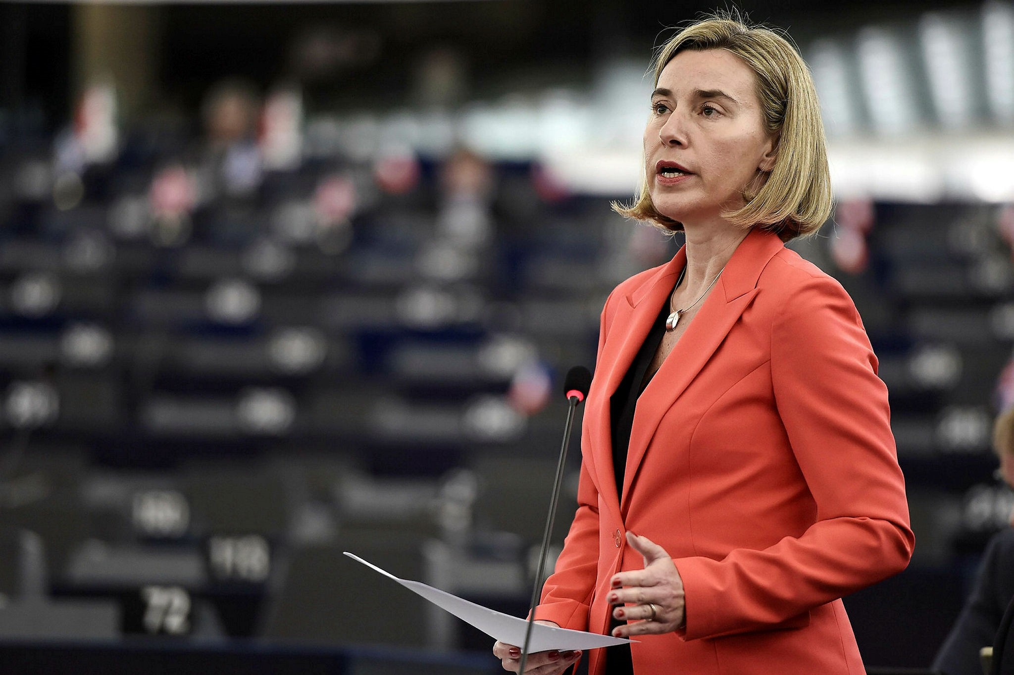 European Union foreign policy chief Federica Mogherini speaks during a debate on Syria and Turkey at the European Parliament in Strasbourg, eastern France, on November 22, 2016. (AFP Photo)