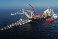 Aerial view taken Nov. 15, 2018 shows Audacia ship as parts of the Nord Stream 2 pipeline are laid in the Baltic Sea off the coast the island of Ruegen, northeastern Germany. (AFP Photo)