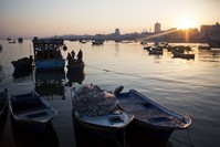 Palestinian fishermen arrive at the Gaza seaport, April 3, 2019.