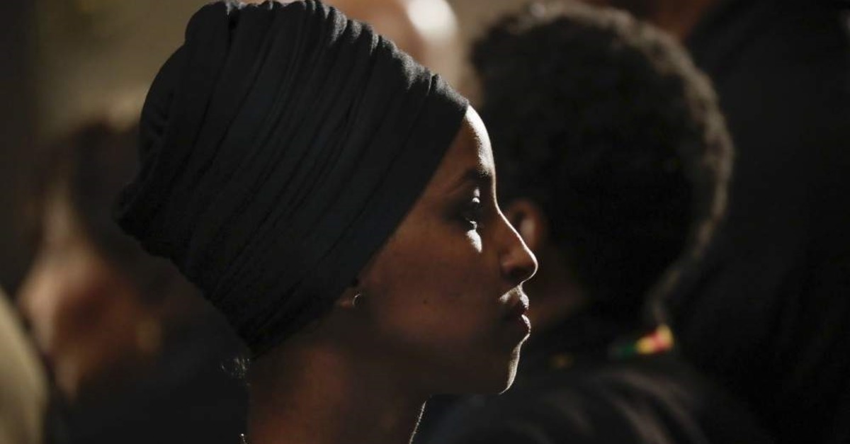 Rep. Ilhan Omar of Minnesota attends the memorial service for Rep. Elijah Cummings at the U.S. Capitol in Washington, Oct. 24, 2019. (EPA Photo)