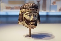 This Monday, June 4, 2018 photo shows a detailed figurine of a king's head on display at the Israel Museum, dating to biblical times, and found last year near Israel's northern border with Lebanon, in Jerusalem. (AP Photo)